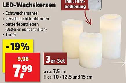 LED-Wachskerzen 3er-Set mit Fernbedienung