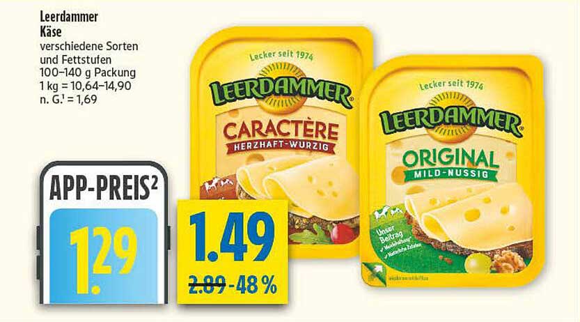 Leerdammer Käse - verschiedene Sorten und Fettstufen