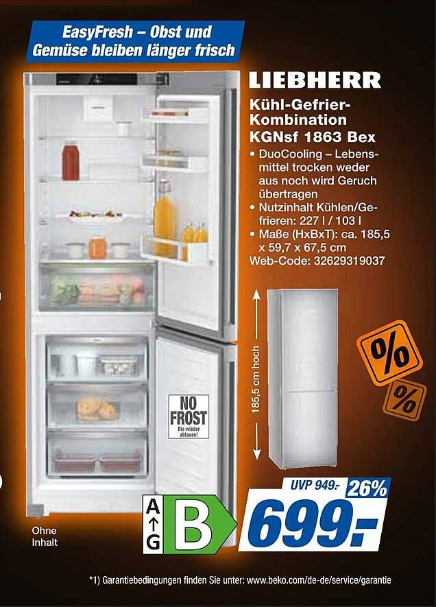 LIEBHERR Kühl-Gefrier-Kombination KGNsf 1863 Bex