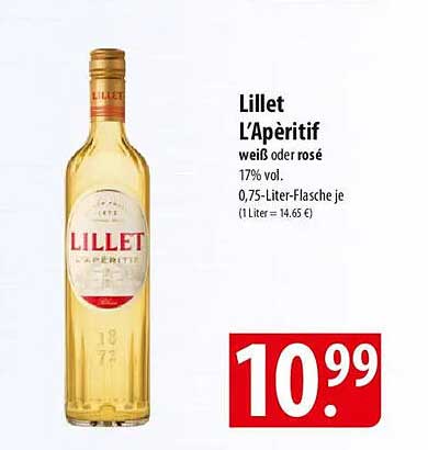 Lillet L’Apéritif weiß oder rosé 0,75-Liter-Flasche