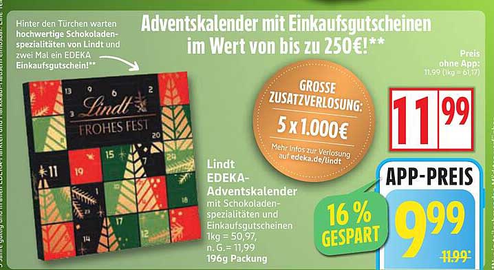 Lindt EDEKA-Adventskalender mit Einkaufsgutscheinen