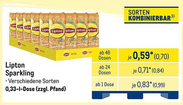 Lipton Sparkling – Verschiedene Sorten in 0,33-l-Dosen