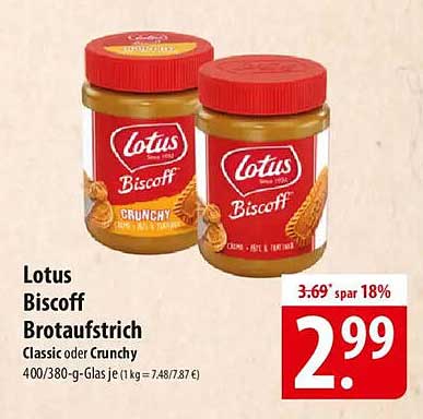 Lotus Biscoff Brotaufstrich Classic oder Crunchy 400/380-g-Glas