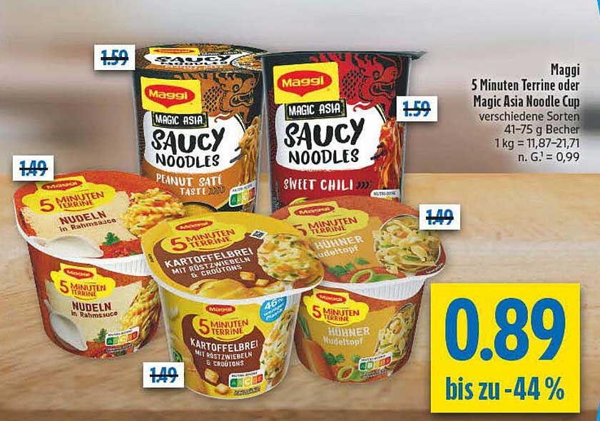 Maggi 5 Minuten Terrine oder Magic Asia Noodle Cup verschiedene Sorten 41–75 g Becher