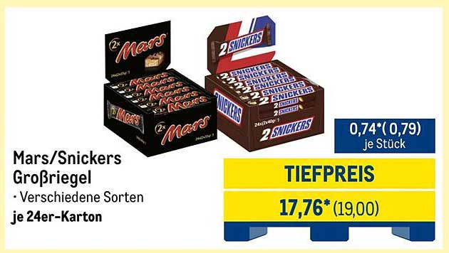 Mars/Snickers Großriegel - Verschiedene Sorten je 24er-Karton