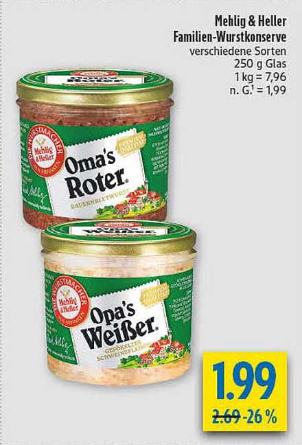 Mehlig & Heller Familien-Wurstkonserve verschiedene Sorten 250 g Glas