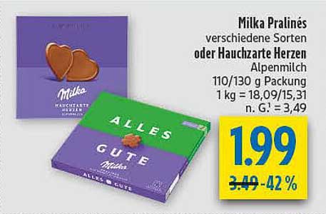 Milka Pralinés verschiedene Sorten oder Hauchzarte Herzen
