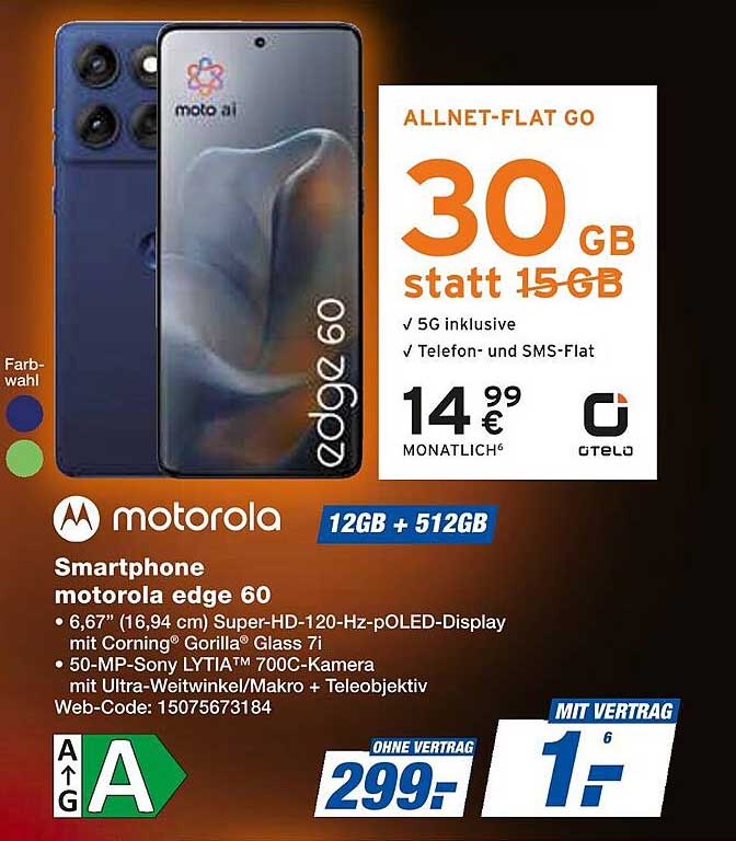 Motorola Edge 60 12GB + 512GB mit Allnet-Flat GO