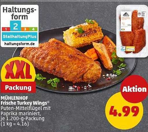 MÜHLENHOF Frische Turkey Wings* Puten-Mittelflügel mit Paprika mariniert, je 1.200-g-Packung