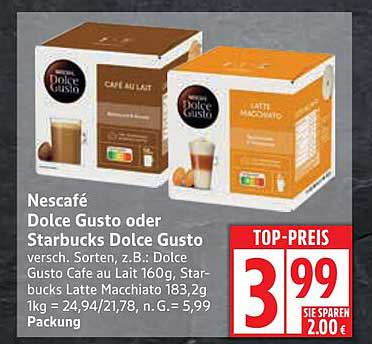 Nescafé Dolce Gusto oder Starbucks Dolce Gusto - verschiedene Sorten