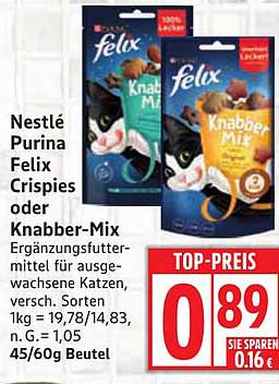 Nestlé Purina Felix Crispies oder Knabber-Mix