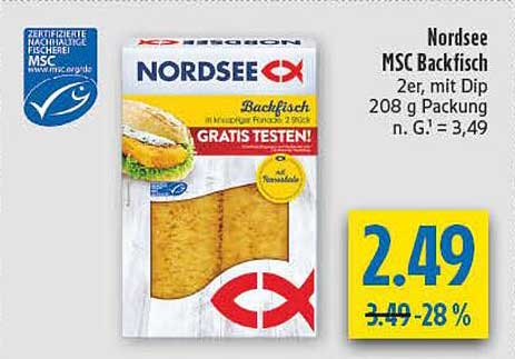 Nordsee MSC Backfisch 2er, mit Dip 208 g Packung