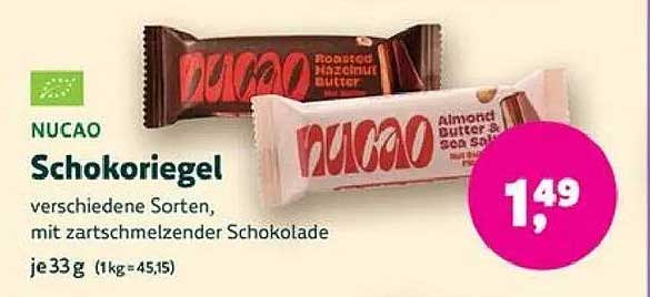 NUCAO Schokoriegel verschiedene Sorten, mit zartschmelzender Schokolade