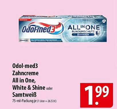 Odol-med3 Zahnpasta All in One, White & Shine oder Samtweiß