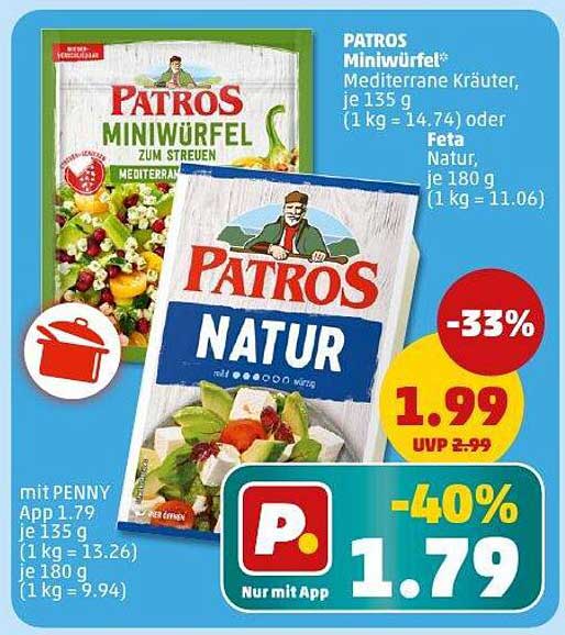 PATROS Miniwürfel Mediterrane Kräuter 135g oder Feta Natur 180g
