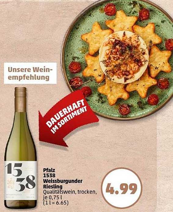 Pfalz 1538 Weissburgunder Riesling, Qualitätswein, trocken, je 0,75 l