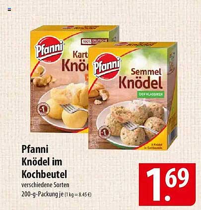 Pfanni Knödel im Kochbeutel - verschiedene Sorten