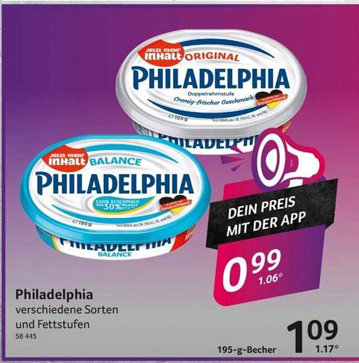 Philadelphia verschiedene Sorten und Fettstufen