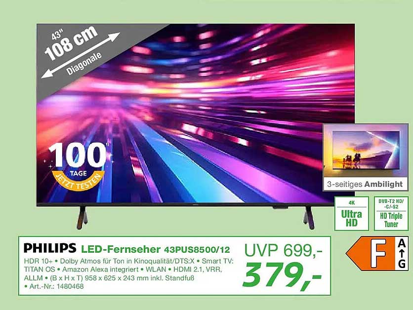 PHILIPS LED-Fernseher 43PUS8500/12