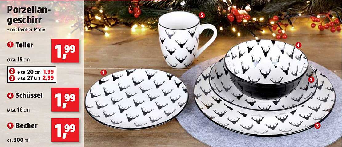 Porzellangeschirr mit Rentier-Motiv