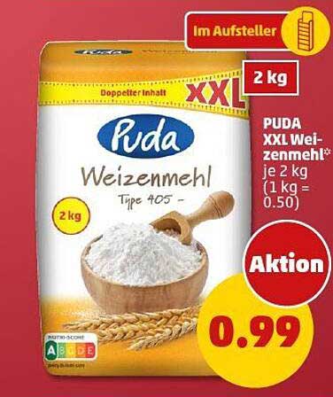 Puda XXL Weizenmehl Type 405 - 2 kg für nur 0,99 €