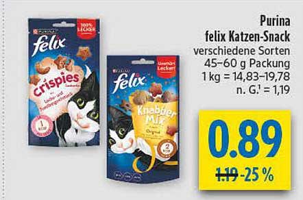 Purina felix Katzen-Snack verschiedene Sorten 45-60 g Packung
