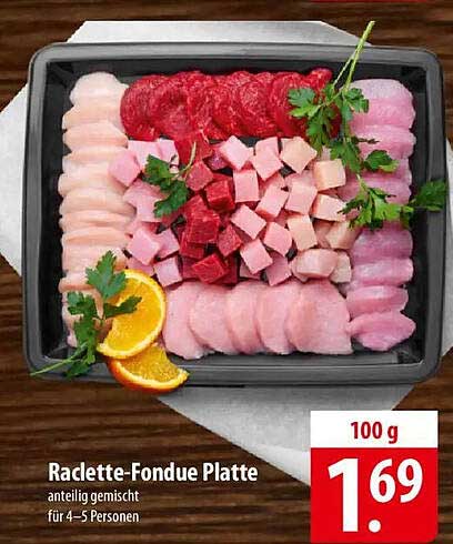 Raclette-Fondue Platte - antelig gemischt für 4-5 Personen
