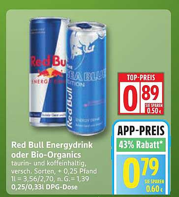 Red Bull Energy Drink oder Bio-Organics, verschiedene Sorten