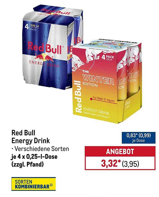Red Bull Energy Drink - Verschiedene Sorten je 4 x 0,25-I-Dose (zzgl. Pfand)