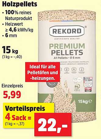 REKORD Premium Pellets - 15 kg Holzpellets