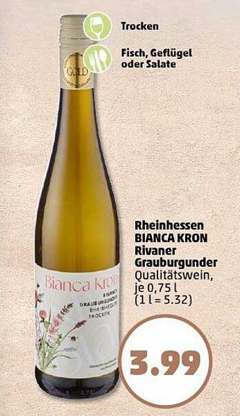 Rheinhesse BIANC Kron Rivaner Grauburgunder Qualitätswein, je 0,75 l
