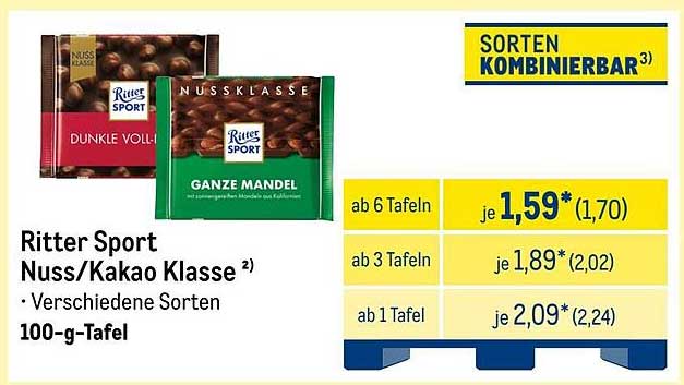 Ritter Sport Nuss/Kakao Klasse – Verschiedene Sorten 100-g-Tafel