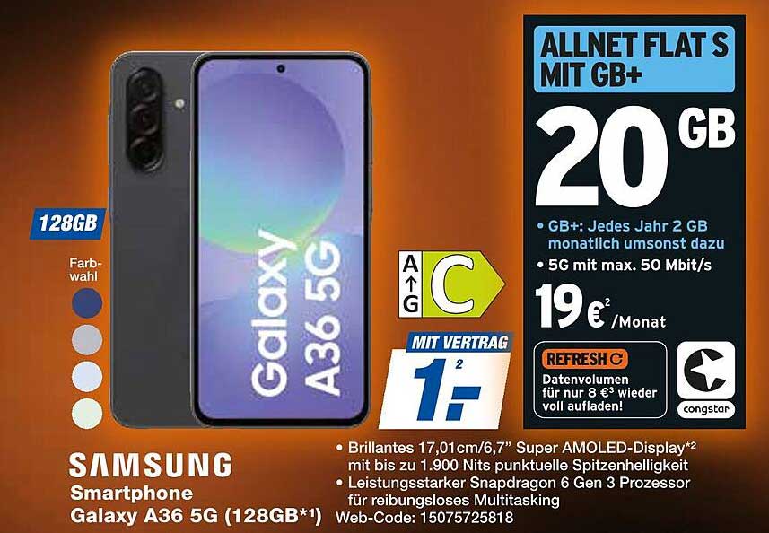 Samsung Galaxy A36 5G (128GB) - Allnet Flat S mit GB+