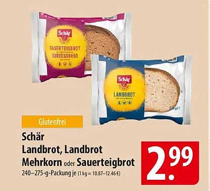Schär Landbrot, Landbrot Mehrkorn oder Sauerteigbrot