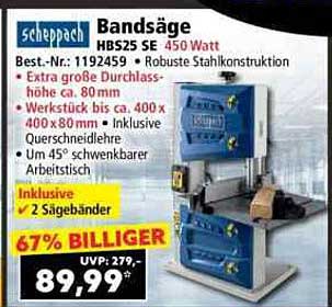 Scheppach Bandsäge HBS25 SE 450 Watt