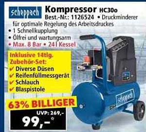 Scheppach Kompressor HC30 - Druckminderer inklusive 14tlg. Zubehör-Set