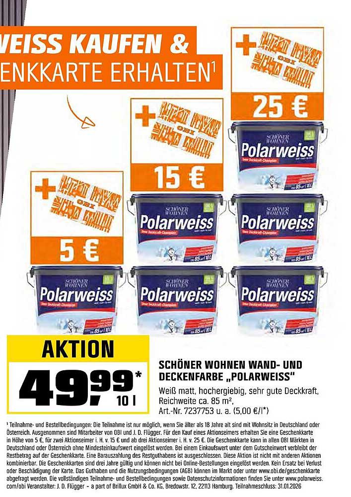 SCHÖNER WOHNEN Wand- und Deckenfarbe „Polarweiss“ - 10 l