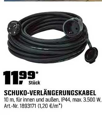 SCHUKO-VERLÄNGERUNGSKABEL 10 m, IP44, max. 3.500 W