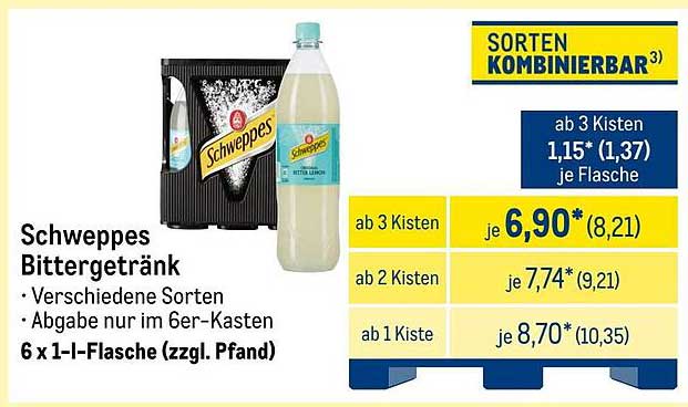 Schweppes Bittergetränk - 6 x 1 l-Flasche (zzgl. Pfand)