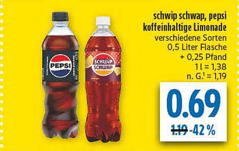 schwip schwap, pepsi kohlensäurehaltige Limonade verschiedene Sorten 0,5 Liter Flasche