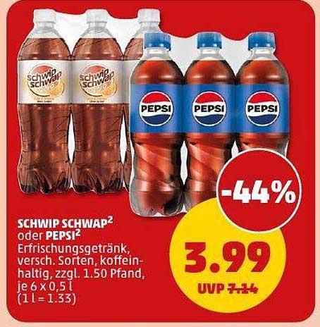 SCHWIP SCHWAP² oder PEPSI² Erfrischungsgetränk, 6 x 0,5 l