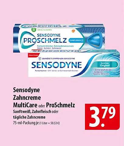Sensodyne Zahnpasta MultiCare oder ProSchmelz 75-ml-Packung für nur 3,79 €