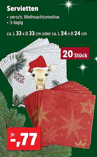 Servietten mit verschiedenen Weihnachtsmotiven – 20 Stück