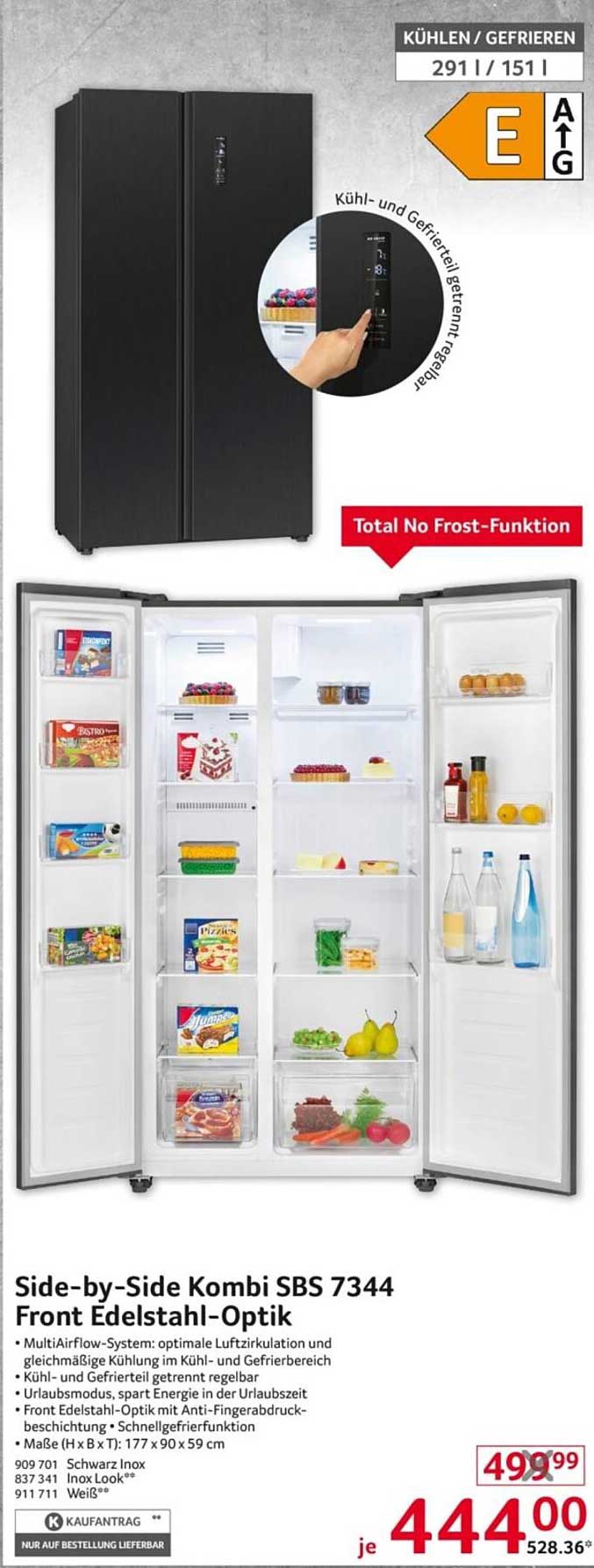 Side-by-Side Kombi SBS 7344 Front Edelstahl-Optik
