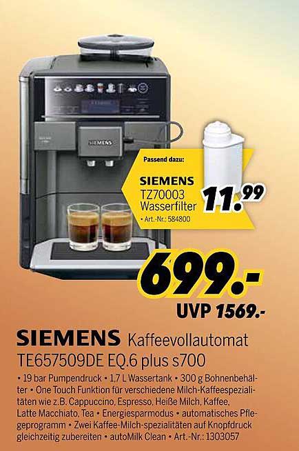 SIEMENS Kaffeevollautomat TE657509DE EQ.6 plus s700
