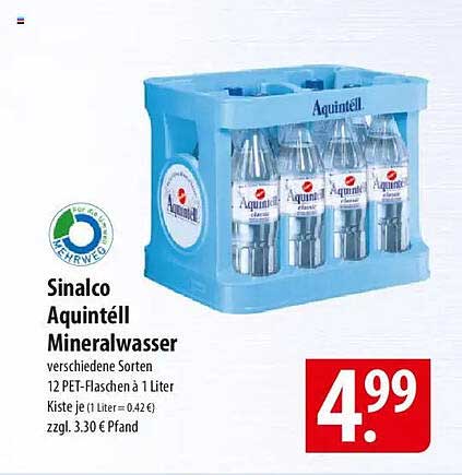 Sinalco Aquintell Mineralwasser - 12 PET-Flaschen à 1 Liter