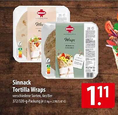Sinnack Tortilla Wraps, verschiedene Sorten, 6er/8er