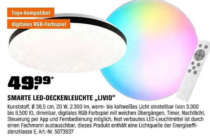 Smarte LED-Deckenleuchte „Livio“