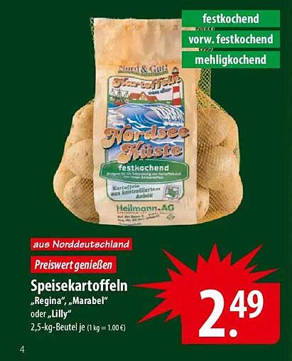 Speisekartoffeln "Regina", "Marabel" oder "Lilly" - 2,5 kg Beutel