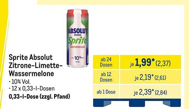 Sprite Absolut Zitrone-Limette-Wassermelone 0,33-l-Dosen